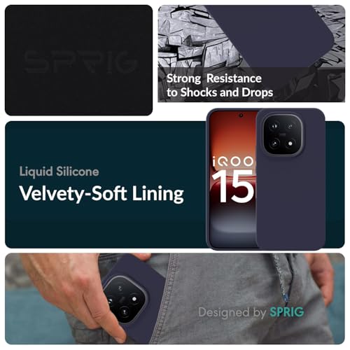 Image of SPRIG Compatible with IQOO 15 5G SilkTone Silicone Back Cover Drop Tested Shock Proof Mobile Case for Men, Women, Boys and Girls with Camera Protection (Midnight Blue)