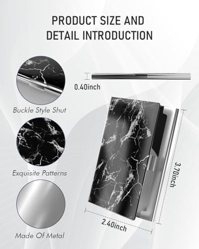 Business Card Metal Slim Organizer, Professional Stainless Steel Square Pocket Wallet for Office Workers, Compact and Portable for Pockets (Black Marble3