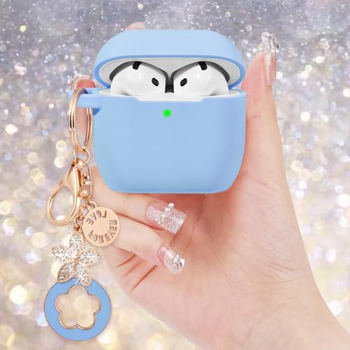 Image of Case Compatible for Apple Airpods 4 - VISOOM Airpods 4 Cases 2024 Cover Women Anti-Drop Silicone iPods 4 Earbuds Wireless Accessorie Charging Cases Girl Bling Keychain for Airpod iPods 4th Generation