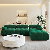 DEKUHI 104'' Modular Green Sectional Couch, L-Shaped Velvet Bubble Couch with Reversible Chaise Ottoman, Modern Sectional Couches for Living Room, Apartment (3 Seats, 1 Ottoman, Green)