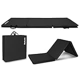 Bonnlo Tapis de Gymnastique Pliable à 3 Panneaux Noir, 180 x 60x 5 cm, PU + EPE Épaissi, Tapis de Sport avec Poignée de Transport, Tapis de Sol Souple, Tapis de Jeu pour Enfants et Adultes