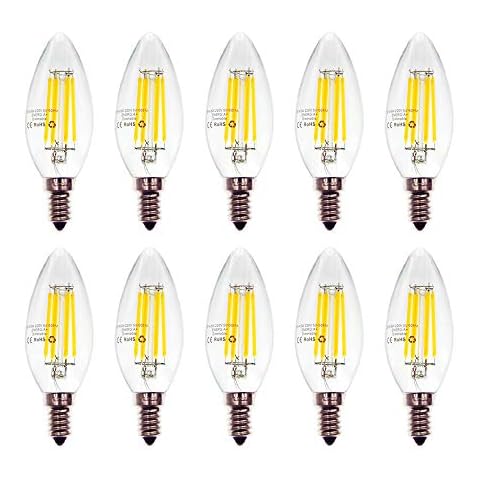 10 Pack E14 Candle 6W LED Filament Bulbs, Compatible with Dimmer, Warm White 2700K, 600LM, 360° Beam Angle, Equivalent Halogen 60W, AC 220-240V Cover