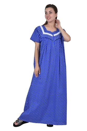 Image of Onekbhalo Women's- Full Sleeves-Feeding- Nursing- Maternity Nighty /Maxi /Gown /Nightdress /Nightwear- Hosiery Cotton Fabric- Floral Print- Embroidery with Zip