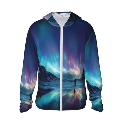UPF 50+ Sun Protection Hoodie Long Sleeve Northern Lights Sun Shirt Rash Guard Fishing Shirts for Men