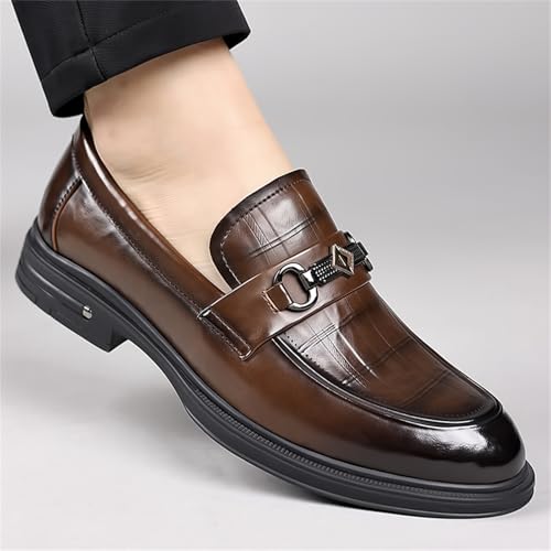 Mens Casual Leather Slip On Dress Loafers Retro Round Toe Non-Slip Formal Business Shoes for Wedding Prom Walking Party4