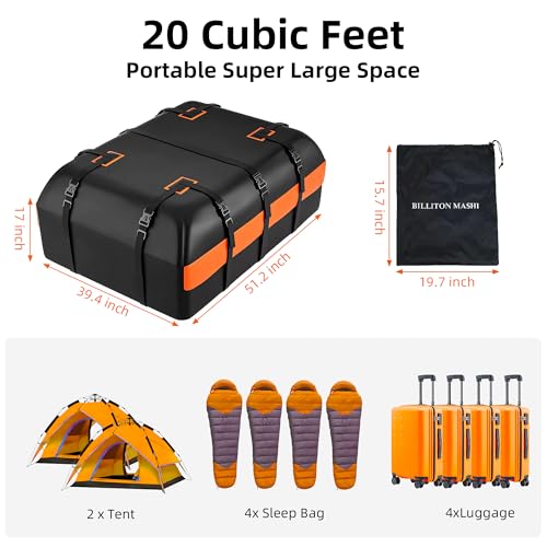 Wchiou ROOFTOP CARGO CARRIER 20 Cubic Feet Car Rooftop Cargo Bag Carrier, Soft Roof Top Luggage Bag For All Vechicles With/Without Rack - With Waterproof Zip, Anti-Slip Mat, Luggage Lock, Storage Bag thumb #2