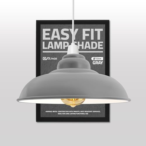 Persianas de lámpara de techo de metal retro gris, estilo vintage, industrial, fácil ajuste, estilo rústico, lámpara colgante de tarea, dormitorio, cocina, oficina (forma curvada, 32 cm)