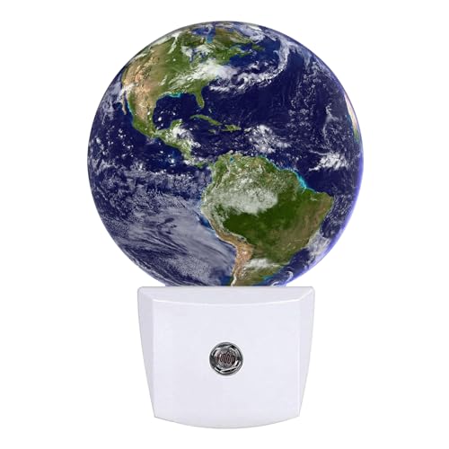 Image of Earth Night Light Blue Planet Night Lights LED Lamp Round Plug into Wall Nightlight with Dusk to Dawn Sensor Home Hallway Stairway Kitchen Decor