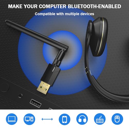 Image of USB Bluetooth 5.1 Adapter for Desktop PC: Long Range 300FT Wireless Dongle with 5dBi Antenna Plug & Play for Laptop Windows 11 /10 /8.1, Pair BT Headphones /Headset /Speaker /Mouse /Keyboard /Printer