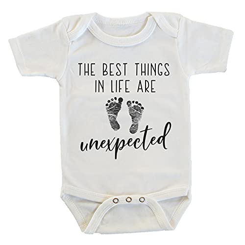 Image of Witty and Bitty The Best Things in Life Are Unexpected Pregnancy Reveal Gift for Grandma Grandpa Grandparents Dad Husband Boyfriend Announcement Onesie/Bodysuit 0-3 months