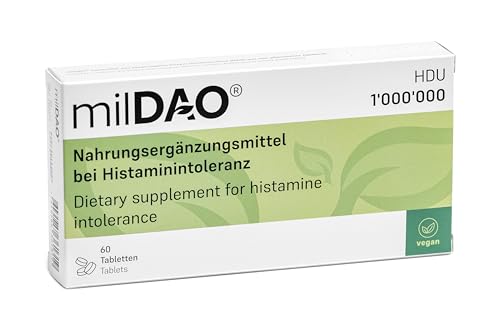 milDAO® – 60 Vegan Tablets | DAO Enzyme Supplement for Histamine Intolerance | 1,000,000 HDU per Tablet | with Catalase | Lyophilized | Foil Pouch with Silica Gel for Maximum Stability