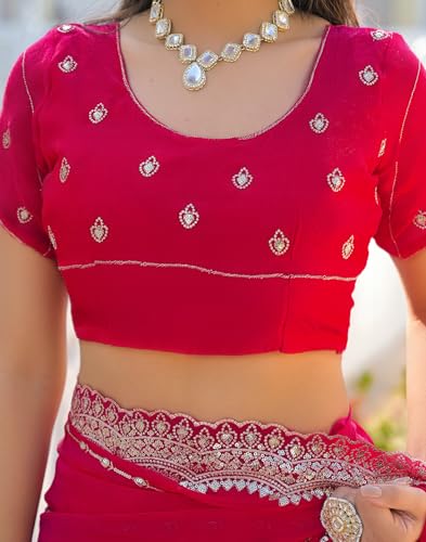 Image of SIRIL Women's Shimmer Chiffon Scalloped Border Sequins Embroidery Saree With Unstitched Blouse Piece