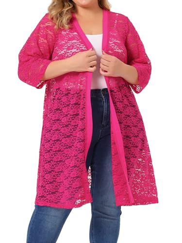 Image of Agnes Orinda Plus Size Cardigans for Women Lace Cardigan Lightweight Crochet 3 /4 Sleeve Cover Up Jacket