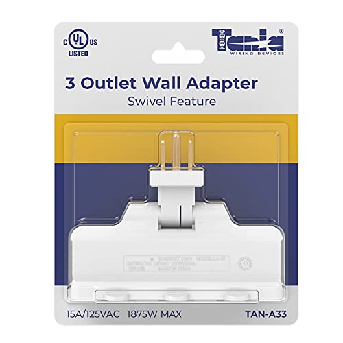 Tania Wiring Devices Ul Listed 3-Outlet Grounded 180 Degree Swivel Wall Tap, Swivel Outlet Extender, Outlet Plug Adapter, Swivel Outlet, 3 Plug Outlet Adapter - White, 1-Pack #TOP7