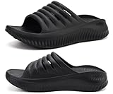 KuaiLu Womens Recovery Sandals Comfortable Plantar Fasciitis Arch Support Ladies Orthopedic Slip On Running Sport Walking Slides Thick Athletic Cushion Slippers Summer Outdoor Sliders Black Size 7.5