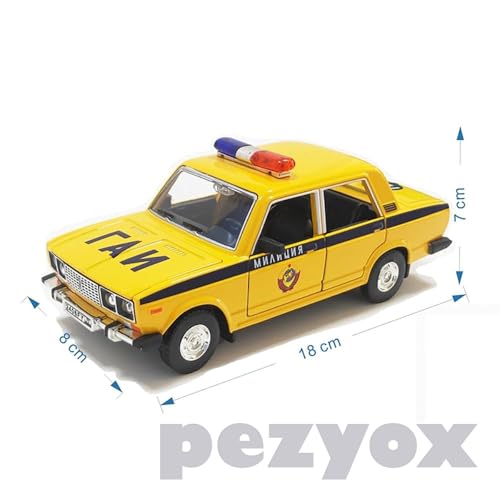 Image of 1:24 Diecast Metal Car Model Police Taxi Toy Cars for Kids Pull Back Openable Doors with Light Sound. (Yellow)
