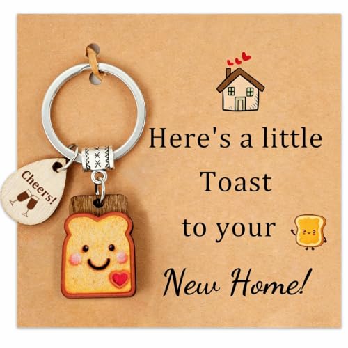 Yunvisty House Warming Gifts New Home Gift Funny Toast Keyring For House Warming Cute Ornament For Couples Women Men Families Teacher Companion Colleagues Friend Homeowners Housewarming The Gift