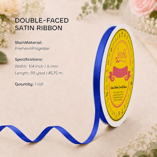 Image of Double Face Cobalt Blue Satin Ribbon 1 /4 inch X 50 Yards Polyester Cobalt Blue Ribbon for Gift Wrapping Very Suitable for Weddings Party Hair Bow Invitation Decorations and More
