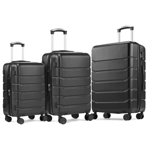 Image of NEWBULIG 3 Piece Luggage Set, Expandable Suitcase with Spinner Wheels | ABS Hard Shell, Lightweight, Travel Suitcases, TSA Lock, Rolling, Business Trips and Vacations, 20 /24 /28 Inch, Black