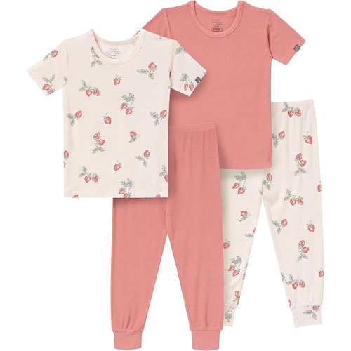 Modern Moments by Gerber Baby Viscose 4-Piece Tight Fitting Pajama Sets, Light Rose Strawberry