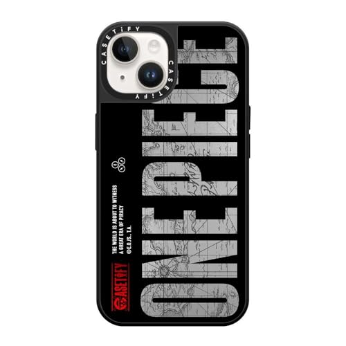 CASETiFY MagSafe �Ή��~���[ iPhone 14 �P�[�X [���ː� / 1.5m����̗����������N���A / One Piece ] - �V���o�[ (�u���b�N�o���p�[) - ONE PIECE Map