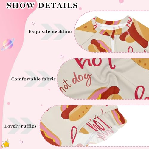 Girls One Piece Swimsuits Long Sleeve Swimsuit Zipper Bathing Suits Solid Color Hot Dog Cute3