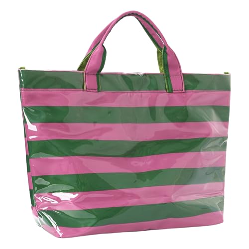 Image of Striped PVC Tote Bag for Women, Waterproof Plastic Hobo Handbag Summer Tote for Beach, Pool & Ideal Gift