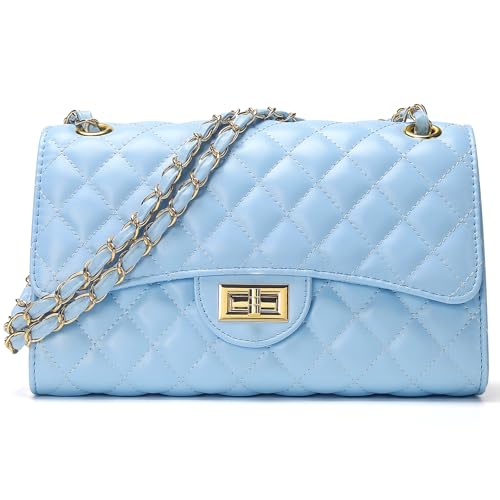 Image of Quilted Leather Crossbody Bags for Women Trendy Ladies Shoulder Purse Satchel HandBag with Chain Strap