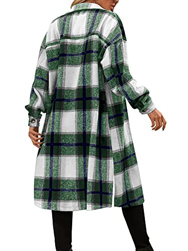 Womens Plaid Button Down Wool Blend Coat Casual Shirt Jacket Lapel Long Peacoat Oversized Shacket Jackets Outwear #TOP2