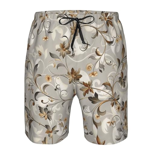 Men's Quick Dry Swim Shorts Flowers Vines Leaves Natural Elegant Gray Vintage Beach Trunks with Pockets3