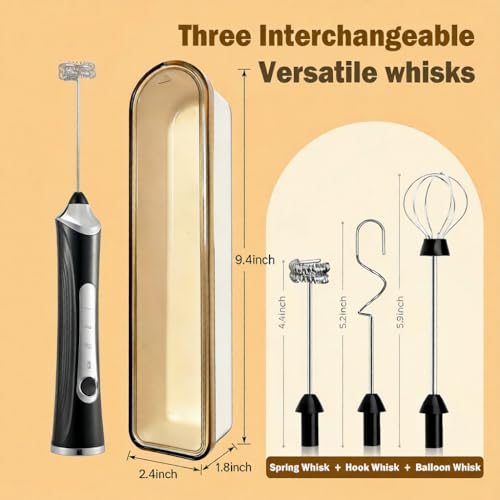 Image of Handheld Electric Milk Frother with 3 Heads, Coffee Whisk Foam Mixer with USB Rechargeable 3 Speeds, Foam Maker Blender for Latte, Cappuccino, Hot Chocolate, Egg (Type 6)