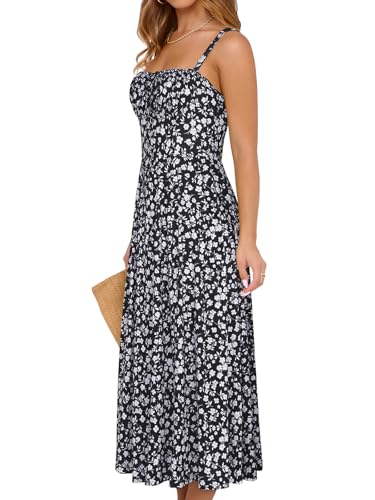 Image of YATHON Women's Summer Midi Corset Boho Dresses Spring Casual Floral Spaghetti Straps Lace Up Dress Flowy Aline Beach Sundress