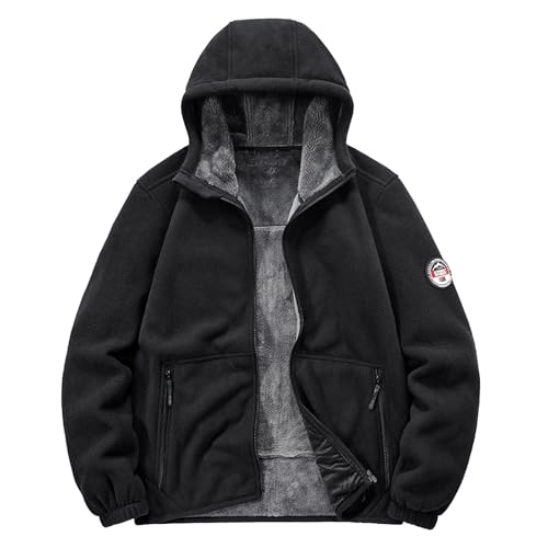 Clásica chaqueta de forro polar para hombre con cuello alto, cálido abrigo de entretiempo para exteriores, diseño deportivo e informal, Negro , M
