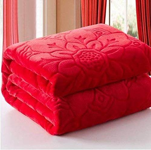 BLACKBULLS Ultra Soft Luxurious Embossed Very Warm Korean Mink Blanket Double Bed for Winter (90 x 90 Inches) Red