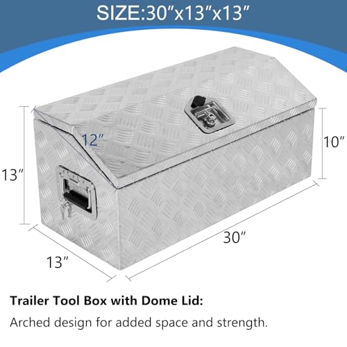 EASYBERG 30 Inch Aluminum Trailer Tool Box for Truck Pickup ATV Flatbed RV, 5 Bar Trailer Tongue Tool Box Storage Organizer with Dome Lid, Handle, Lock & 2 Keys, Silver