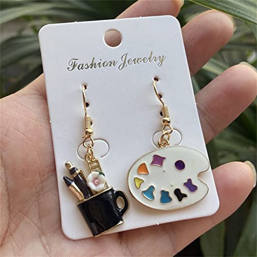 Coadipress Artist Paint Palette And Paint Brush Earrings For Women Girls Unique Colorful Enamel Painter Artist Dangle Drop Art Paint Pallet Pendant Earrings Jewelry Gifts (Gold Palette Brush) #TOP5