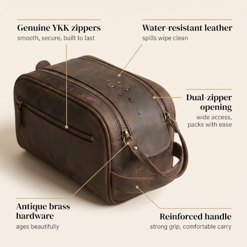 LEATHER VILLAGE King-Size Leather Toiletry Bag