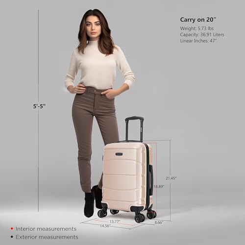Image of DUKAP SENSE 20-Inch Carry-On Hardside Spinner Luggage Durable Champagne