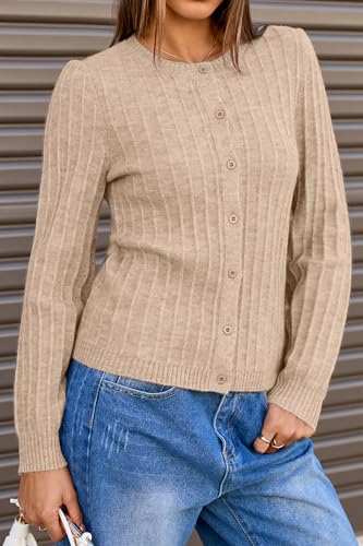 Arach&Cloz Womens Wool Blend Puff Sleeve Fall Cable Knit Cardigan Sweaters 20253