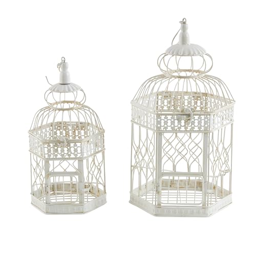 Deco 79 Metal Scroll Birdcage Distressed Wire with Latch Lock Closure and Hanging Hook, Set of 2 21
