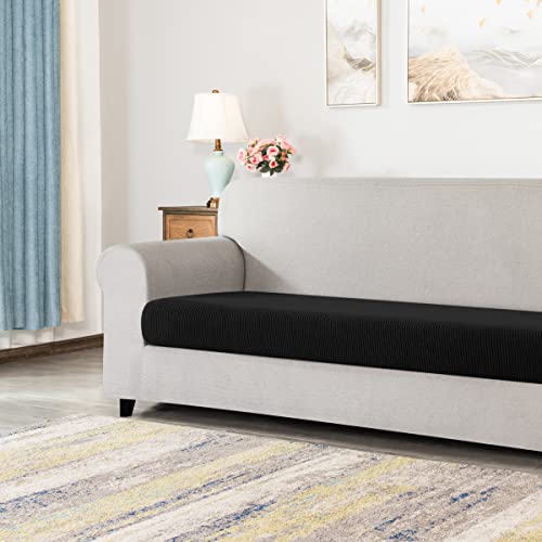 Image of CHUN YI Stretch Couch Cushion Covers Replacement, Fitted Loveseat Sofa Chair Seat Slipcovers Furniture Protector, Checks Spandex Jacquard Fabric(Large,Black)