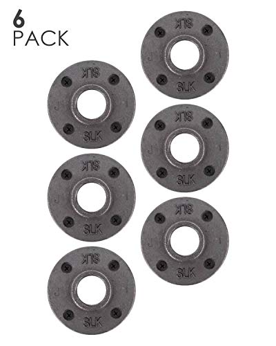 Pipe Decor 1" Malleable Cast Iron Floor Flange 6 Pack, Industrial Steel Grey Fits Standard Half Inch Threaded Black Pipes And Fittings, Build Vintage Diy Furniture Shelving, Six Plumbing Flanges #TOP6