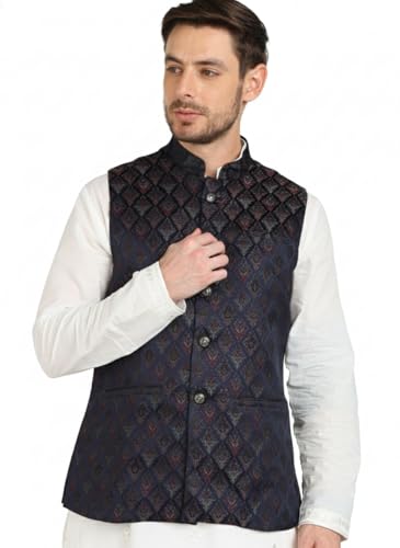 Image of Amazon Brand - Tavasya Mens Diamond Motif Pattern Nehru Jacket | Traditional | Festive & Ethnic Wear | Modi Waist Coat | Regular Fit