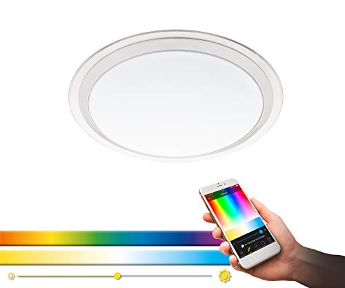 EGLO connect Competa, C , Lámpara de techo LED para el hogar, de acero y plástico, color blanco, plateado, transparente, Diámetro: 43 cm, intensidad regulable, tonos blancos y colores ajustables