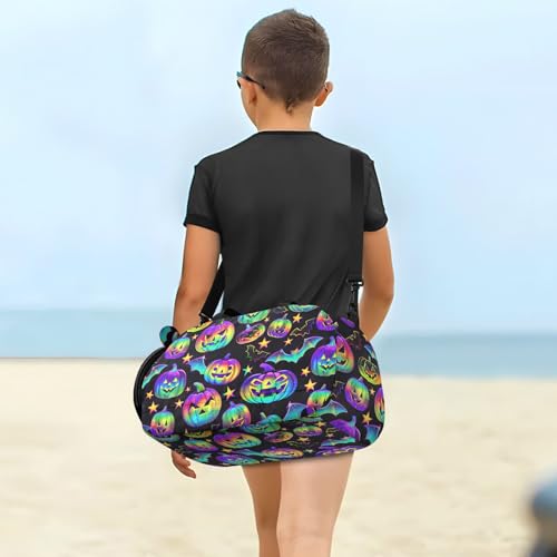 Duffle Bag for Boys or Girls with Shoes Compartment, Cartoon Pumpkins Bats Neon Sports Travel Bag Overnight4