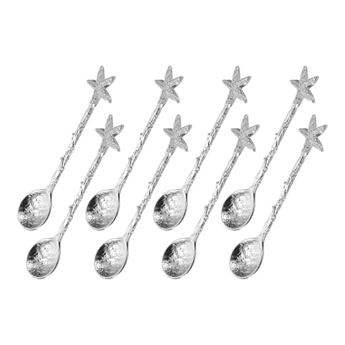 uxcell 8pcs Star Shaped Spoons, 4.3 Inch Coffee Spoon, Stirring Spoon, Tea Spoon, Dessert Spoon, Straight Handle Spoon Kitchen Gadget, Silver