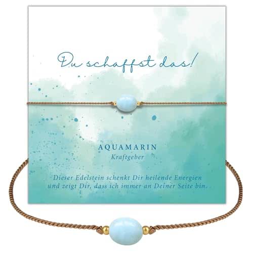 happymaker Aquamarin Armband mit Goldperlen und Geschenkverpackung