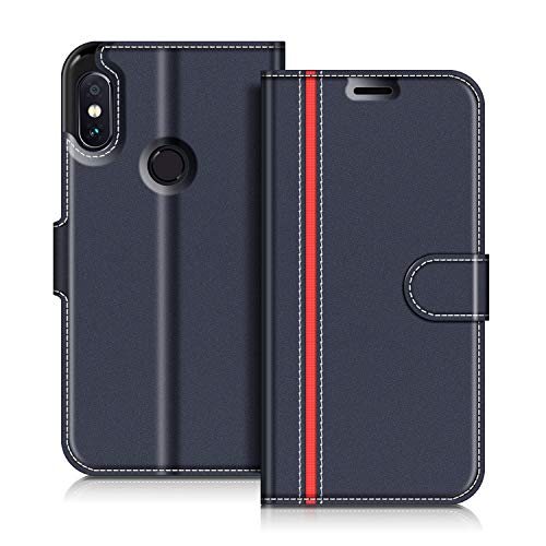 COODIO Funda Xiaomi Redmi Note 5 con Tapa, Funda Movil Xiaomi Redmi Note 5, Funda Libro Xiaomi Note 5 Carcasa Magnético Funda para Xiaomi Redmi Note 5, Azul Oscuro/Rojo
