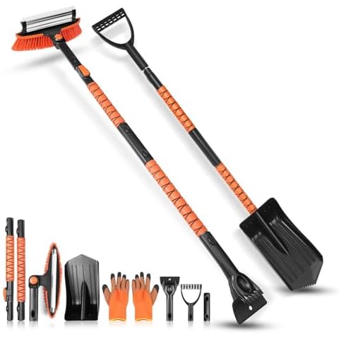 Canvcle 55'' Extendable Ice Scraper and Snow Brush with Snow Shovel for Winter Car Kit with Foam Grip and 270° Pivoting Brush Head for Car Auto, Truck, SUV-Conquer Any Snowstorm Cover