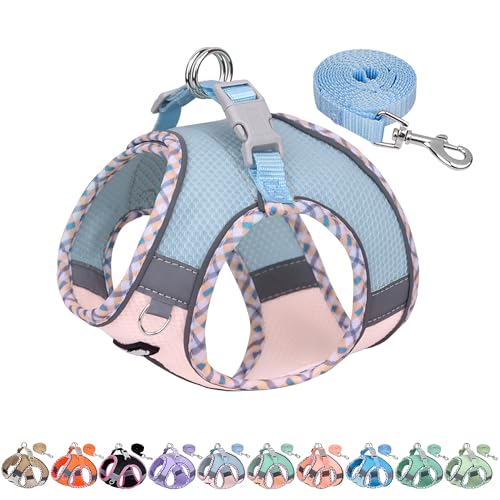 AIITLE Pettorina per cani anti-fuga, gilet anti-tiro con guinzaglio, strisce riflettenti, imbracature regolabili per animali domestici all'aperto per cani di taglia media, Blu Rosa M